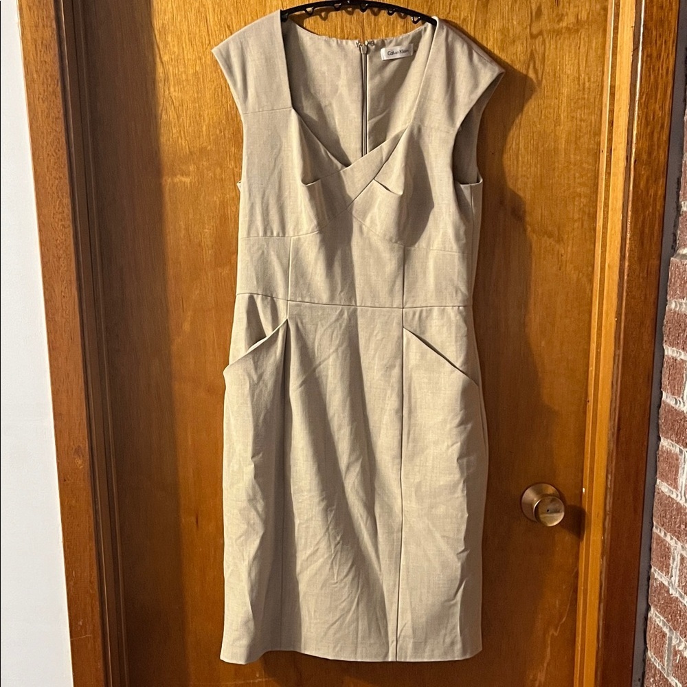 Woman’s Calvin Klein Beige Cap Sleeve Sheath Dress 6